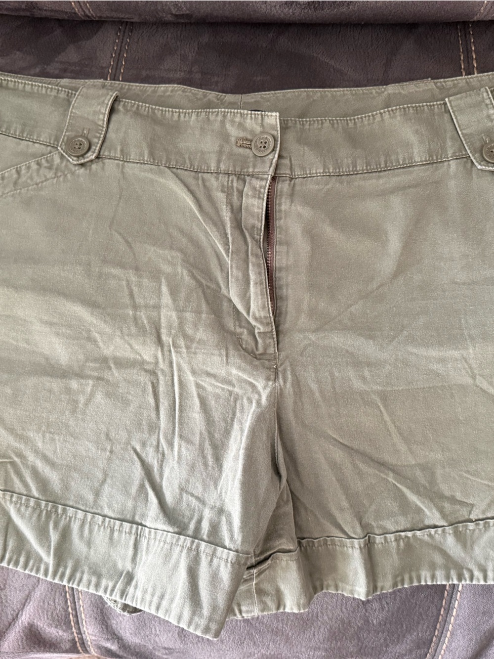 Olive Green Casual Cotton Shorts